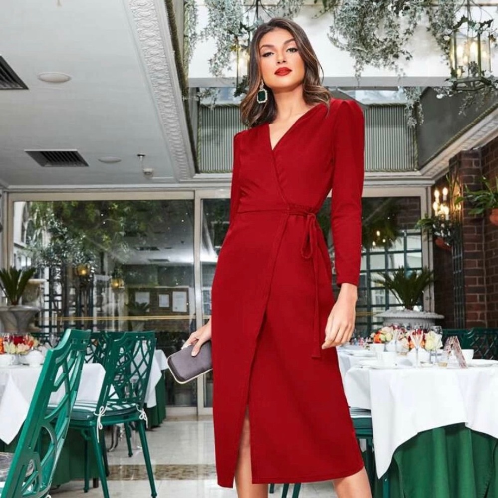 Women’s Red Midi Wrap Dress